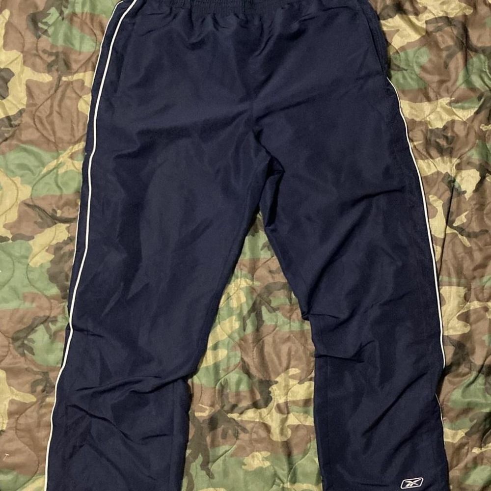 Reebok‎ blue and white sweat lined windbreaker pants ankle zip